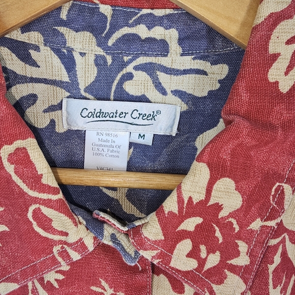 Red canvas jacket with beige floral design by Coldwater Creek. Size Medium. - Picture 2 of 3
